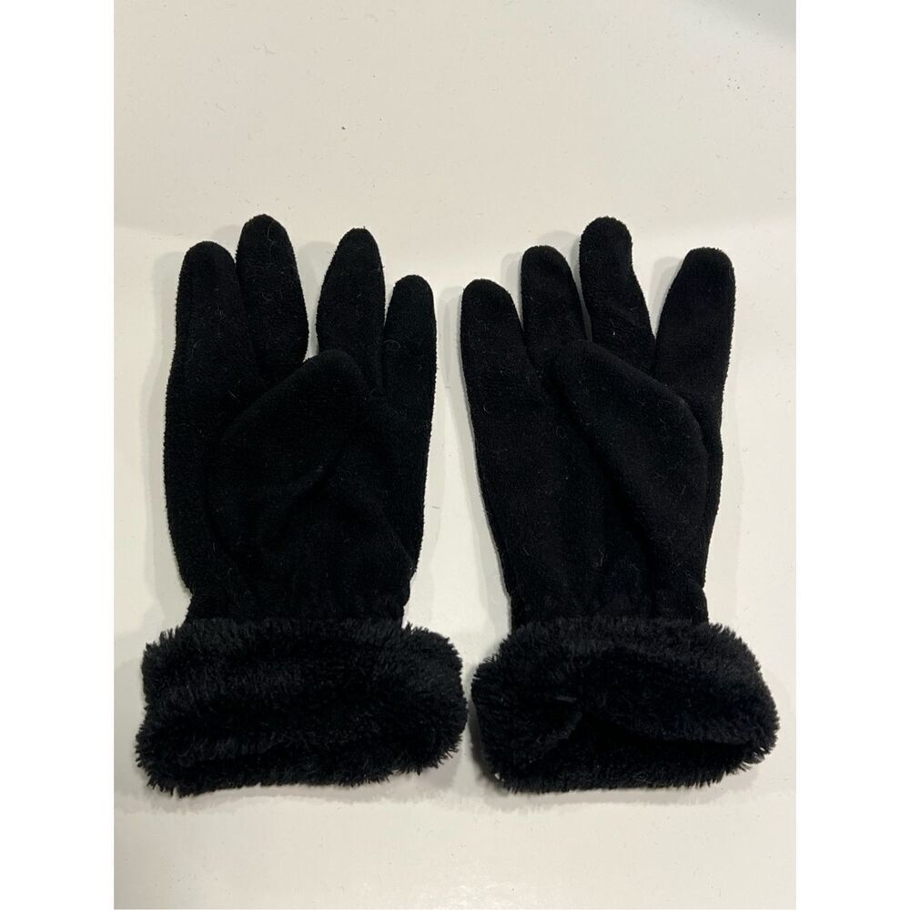 Gemo France Women’s Black Fleece Faux Fur Trim Gloves See Description